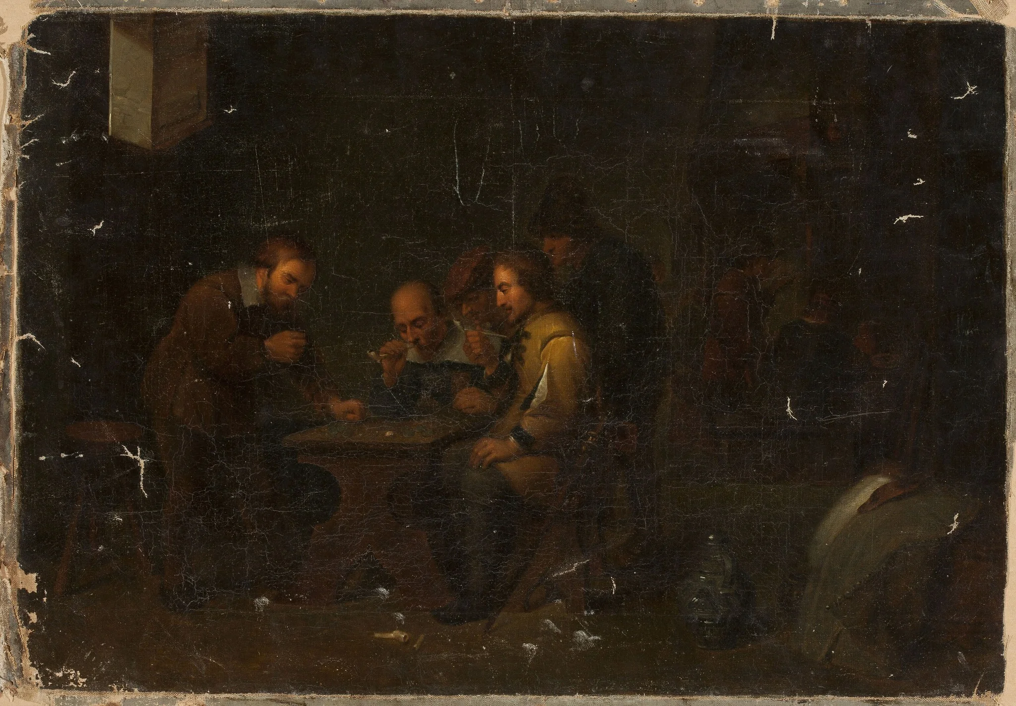 Scene in an interior: playing dice, detail