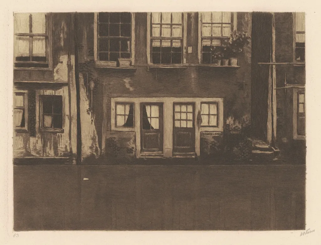 Oudezijds Achterburgwal, twee deuren in het midden [The Oudezijds Achterburgwal, with Two Doors in the Middle], by Willem Arnold Witsen, ink