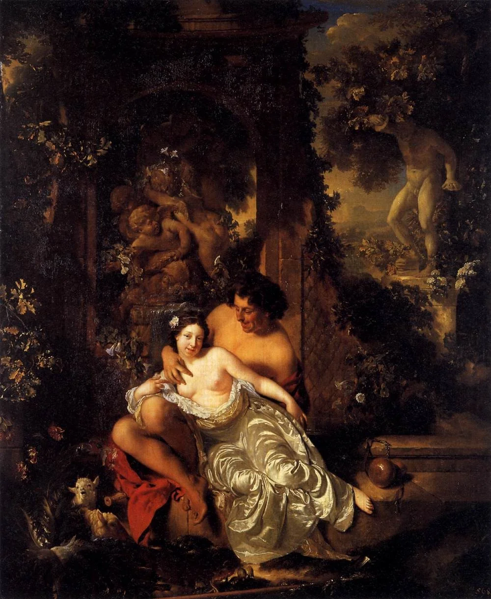 Amorous couple in a park, detail