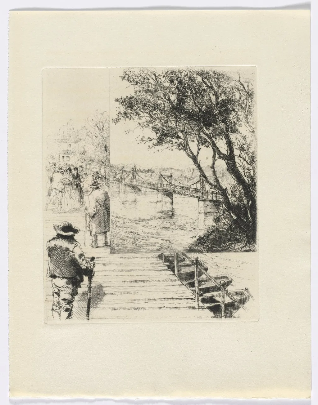 Frédéric Mistral: Mémoires et Recits by Frédéric Mistral: figures on a pier (insert after p.216), by Auguste Brouet, 1937