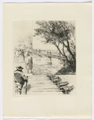 Frédéric Mistral: Mémoires et Recits by Frédéric Mistral: figures on a pier (insert after p.216), by Auguste Brouet, 1937