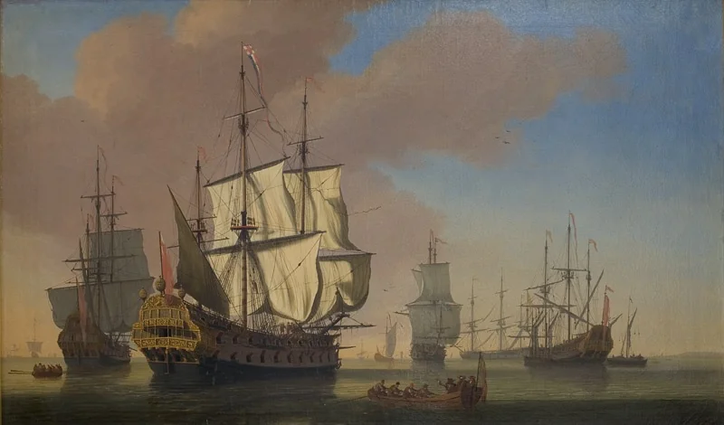 English Warships in a Roadstead in Calm Weather, detail