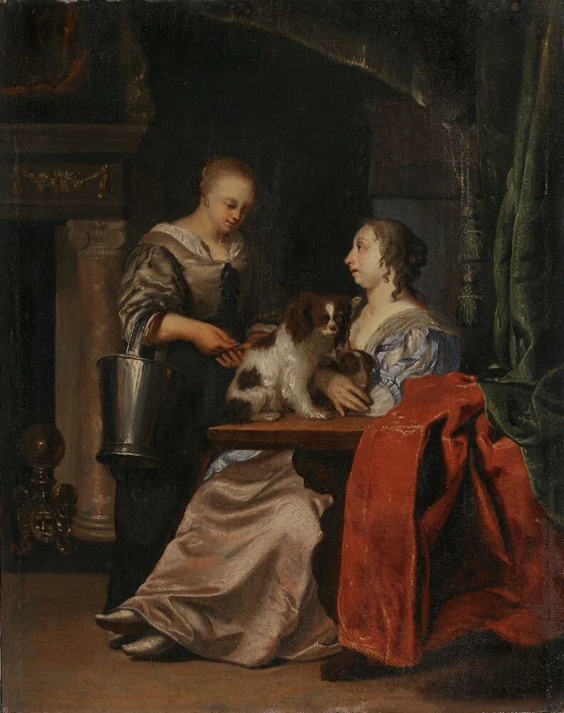 Interior with Two Ladies and Two Dogs, detail