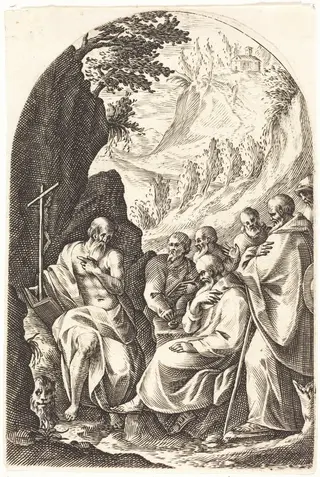 Saint Jerome Instructing his Disciples in the Desert, by Jacques Callot, ink, 1610