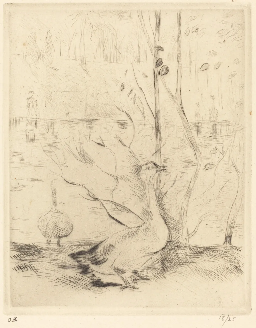 Walk in the Boulogne Wood, by Berthe Morisot, ink, 1889