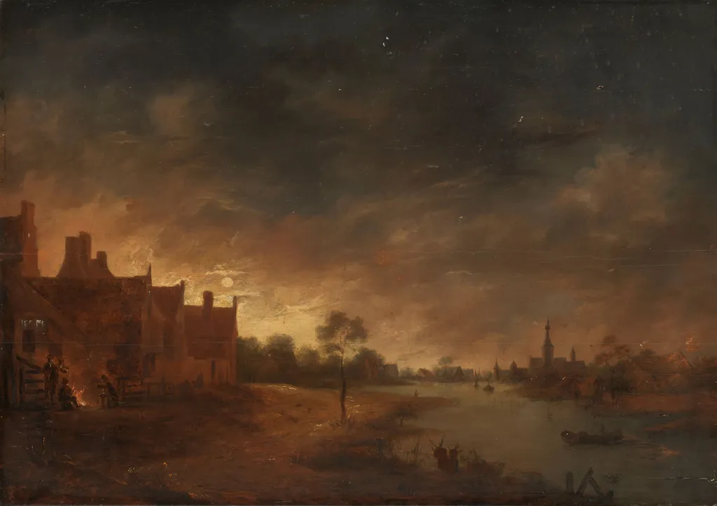 River view by moonlight, by Aert van der Neer, oil, 1665