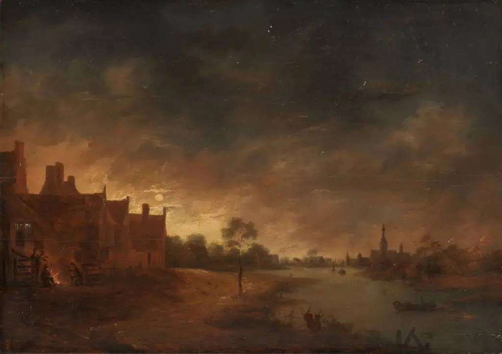River view by moonlight, by Aert van der Neer, oil, 1665
