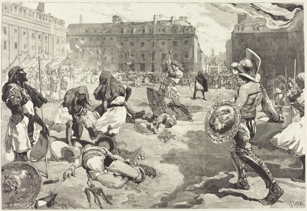 Les Fêtes de Rennes.  La grande Cavalcade Romaine, by Auguste Louis Lepère, ink, 1886