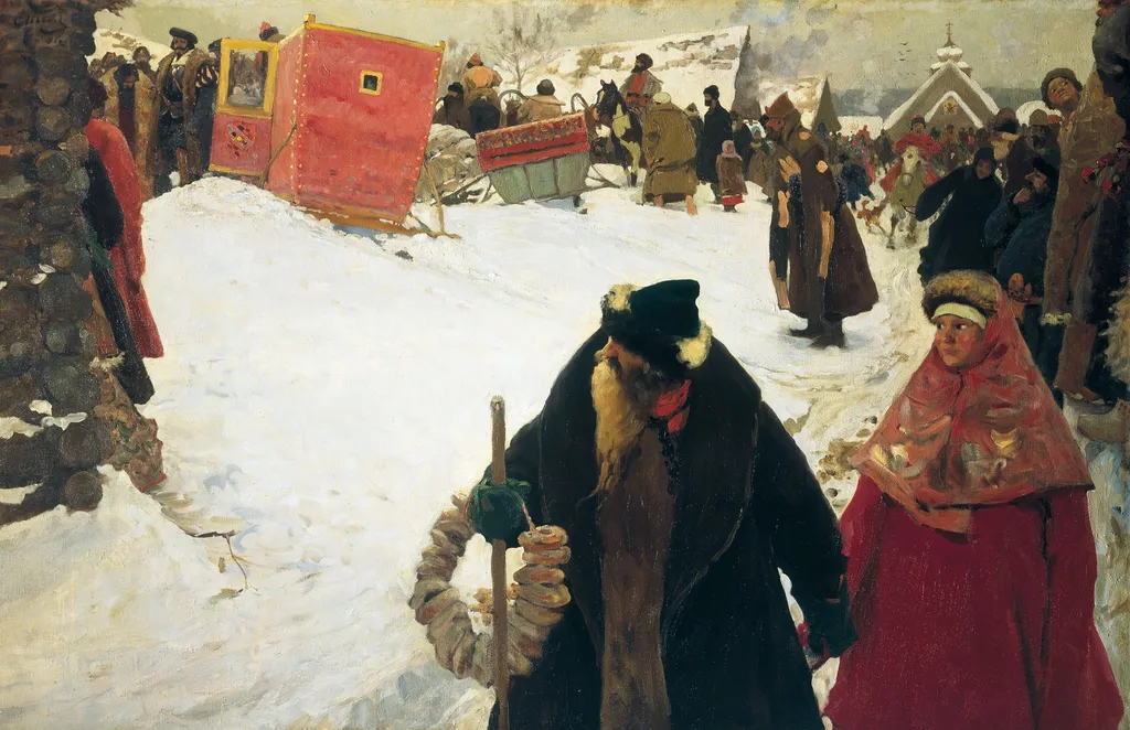 Foreigners' arrival to Moscow, XVII century., by Sergey Ivanov, oil, 1901