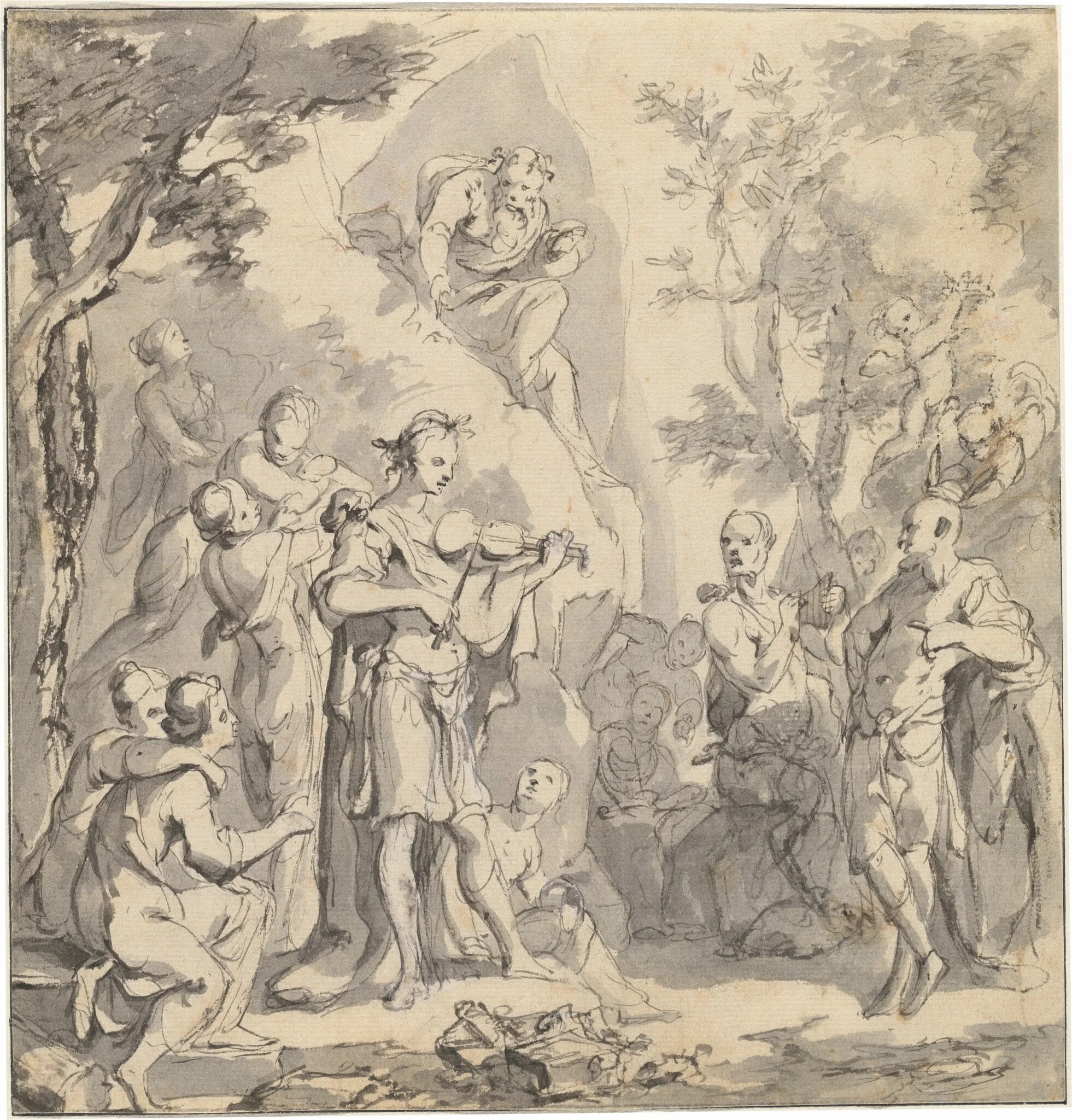 The Contest between Apollo and Pan before King Midas, detail