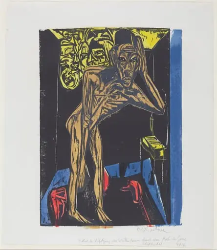 Peter Schlemihls wundersame Geschichte: Schlemihl in der Einsamkeit des Zimmers (Peter Schlemihl's Wondrous Story: Schlemihl in the Solitude of His Room), by Ernst Ludwig Kirchner, ink, 1915