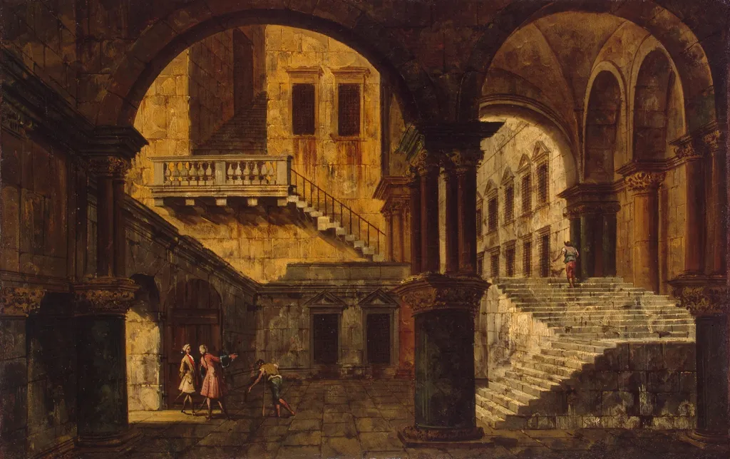 Courtyard with a Staircase, by Michele Marieschi, oil, 1735