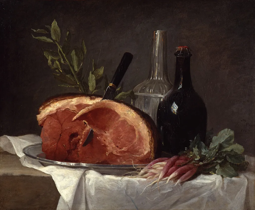 Still Life with a Ham, by Anne Vallayer-Coster, oil, 1767