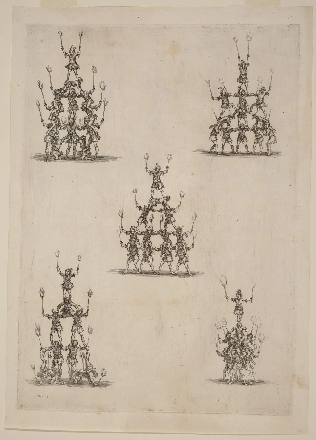 Pyramids of Jugglers, by Stefano Della Bella, ink, 1652