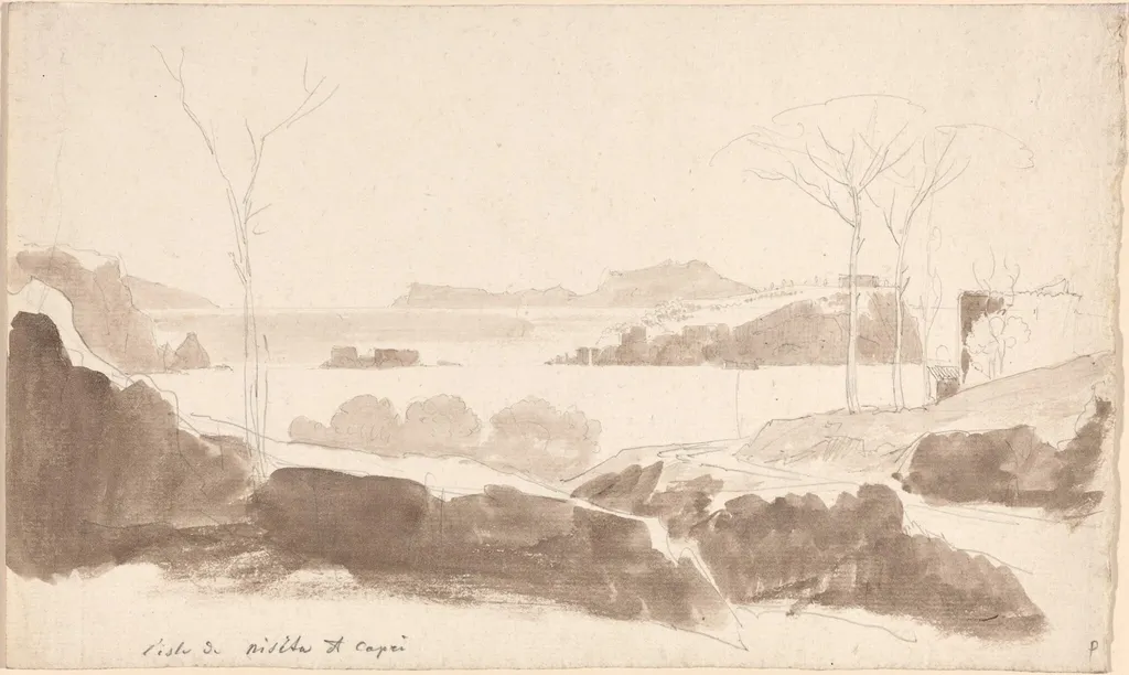 View of the Islands of Nisida and Capri, by Friedrich Salathé, graphite, 1819