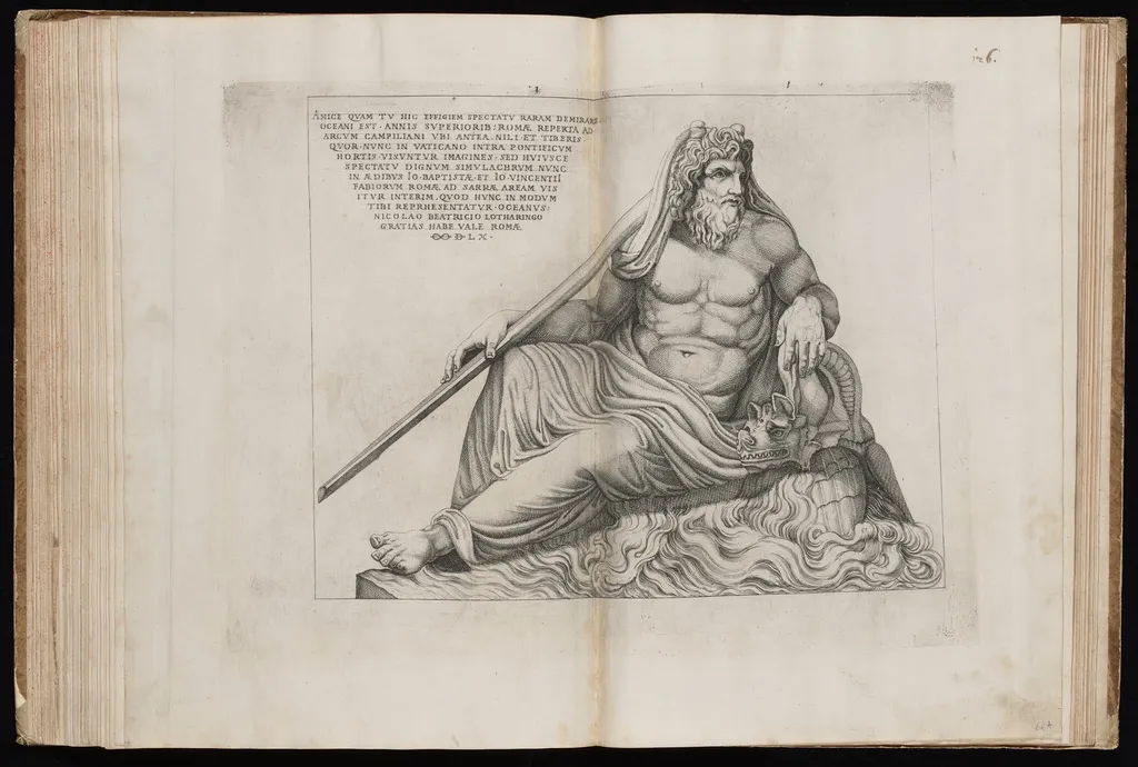 The Statue of Oceanus, by Nicolas Beatrizet, ink, 1560