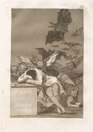El sueño de la razon produce monstruos (The Sleep of Reason Produces Monsters), by Francisco de Goya, ink, 1799