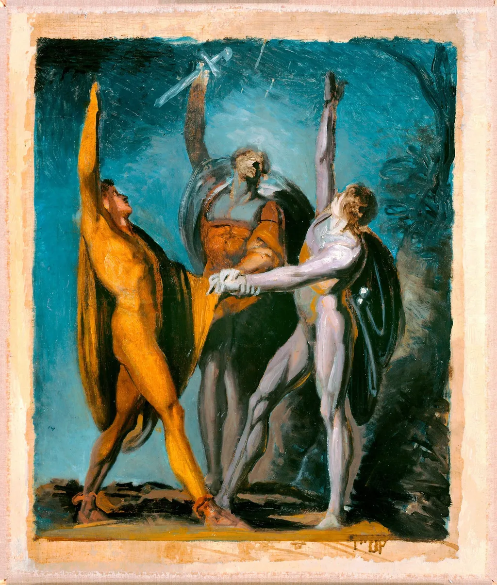 Sketch for "Oath on the Rütli," Female Figure (verso), by Henry Fuseli, oil, 1790