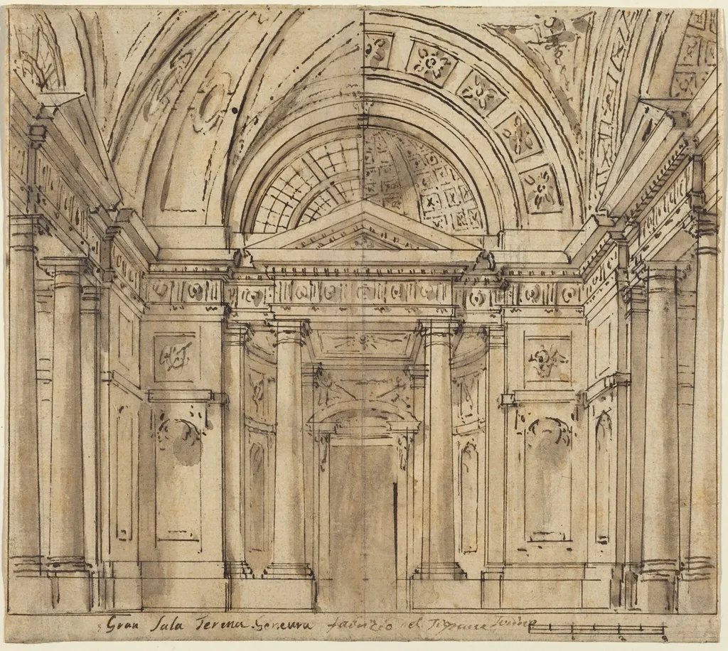 Design for Entrance to a Hall, by Fabrizio Galliari, ink, 1750