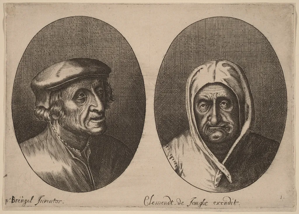 Heads of a Peasant Man and Woman, by Adriaen Brouwer, ink, 1622