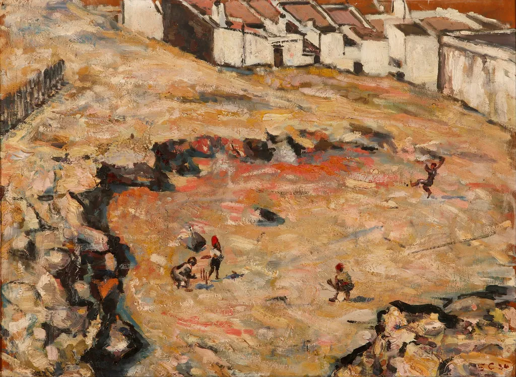 The Cricket Match (Malay Quarter), by Harry Stratford Caldecott, oil, 1924