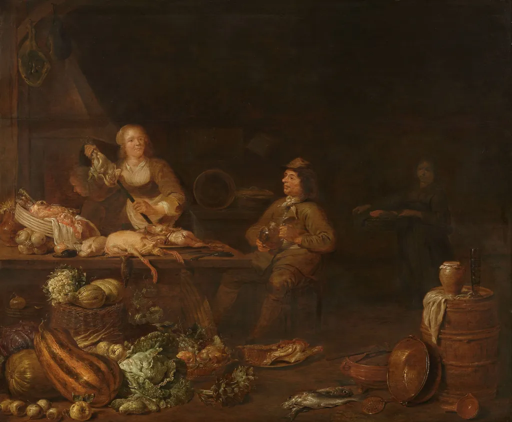 A kitchen, by Jan Olis, oil, 1645