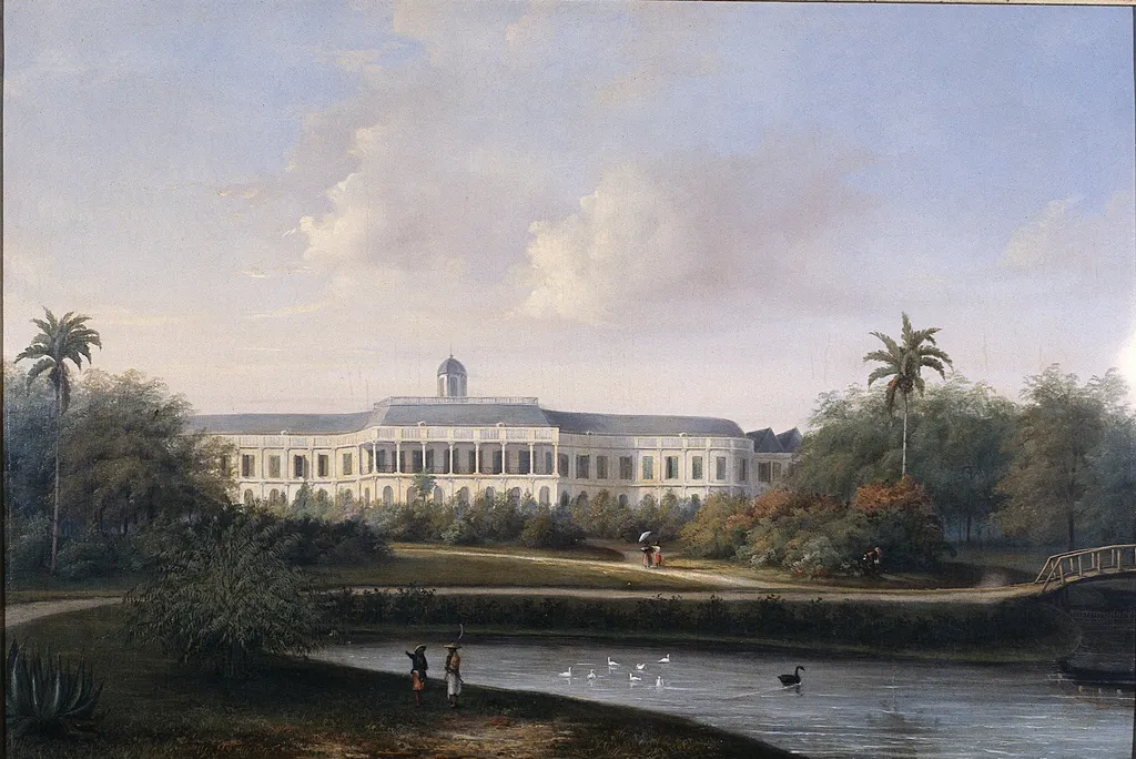 Rear View of Buitenzorg Palace before the Earthquake of 10 October 1834, by Willem Troost, oil, 1834