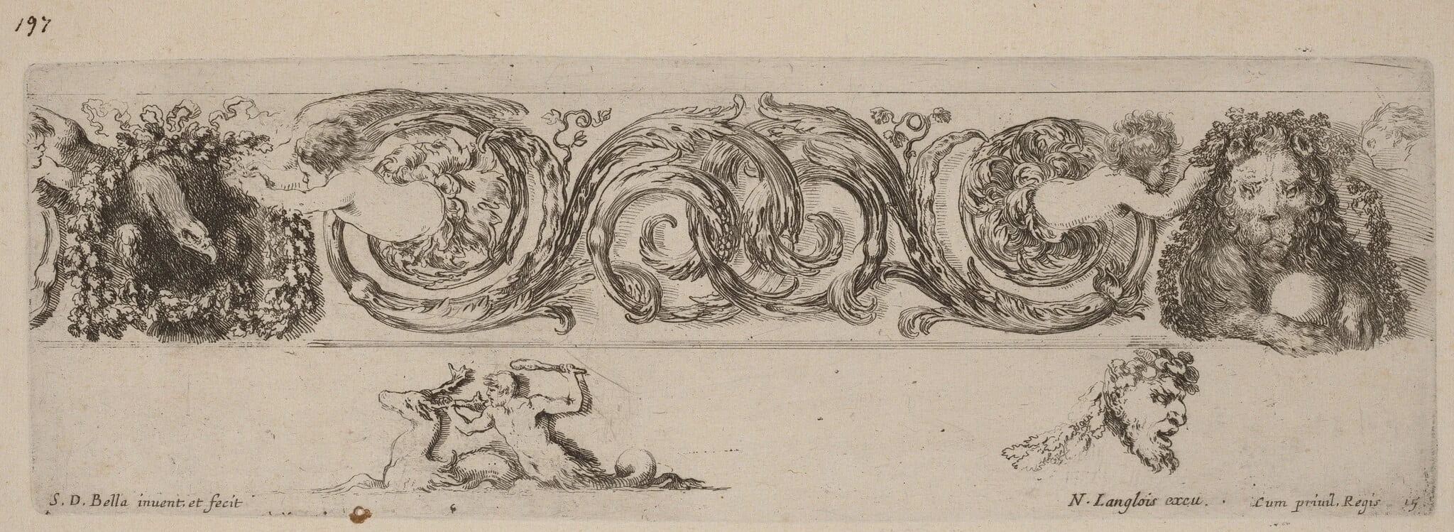 Ornamental Frieze with Eagle and Lion Engarlanded by Children, detail
