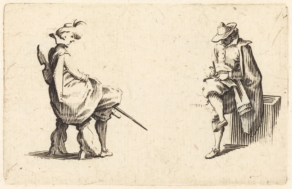 Two Seated Figures, by Jacques Callot, ink, 1622