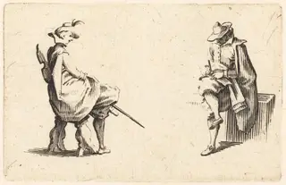 Two Seated Figures, by Jacques Callot, ink, 1622