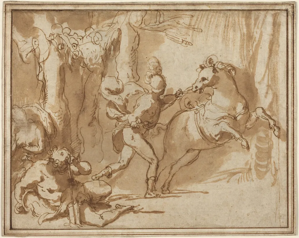 Alexander the Great and Bucephalus, by Taddeo Zuccaro, ink, 1553