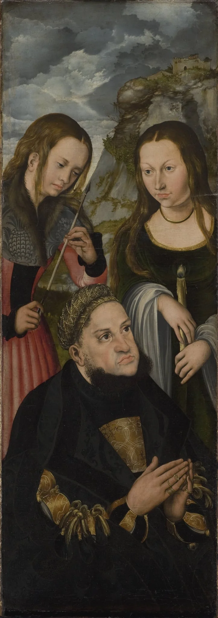 The Elector Frederic the Wise of Saxony (1463-1525) with the Saints Ursula (left) and Genevieve (right), detail