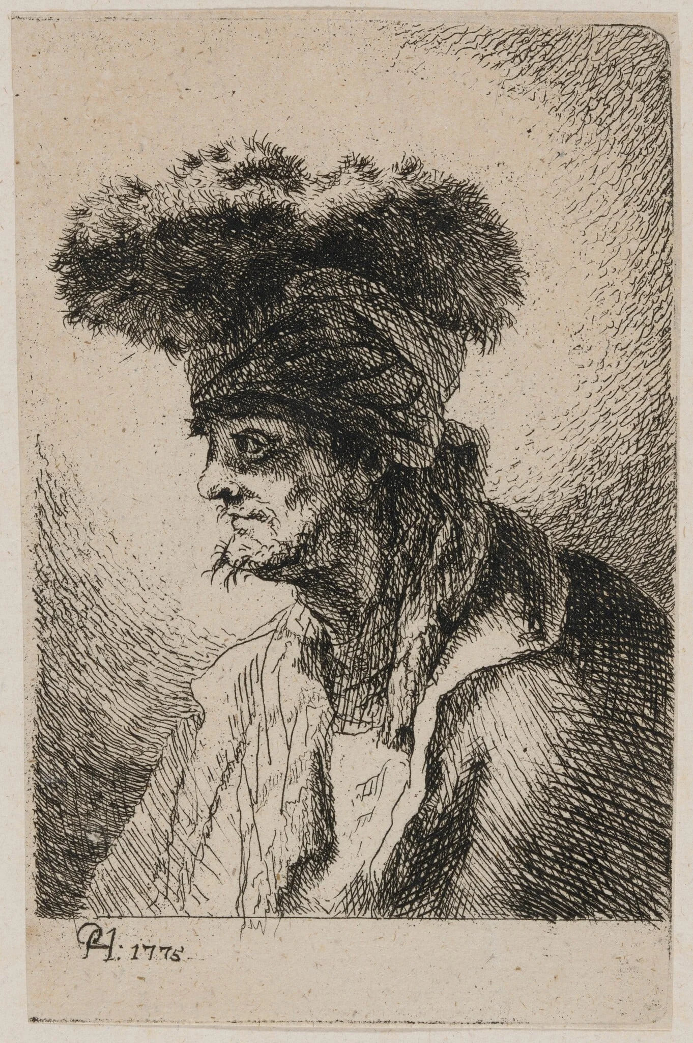 Oriental with a Fur Hat, Looking Left, detail