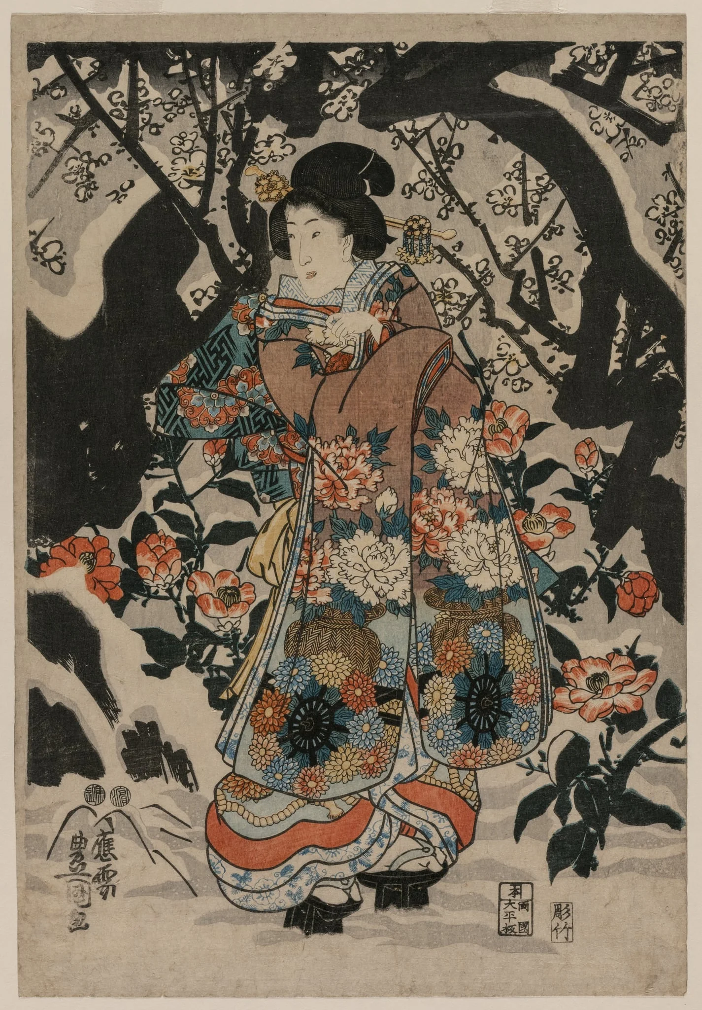 Woman Standing Beside a Plum Tree, detail