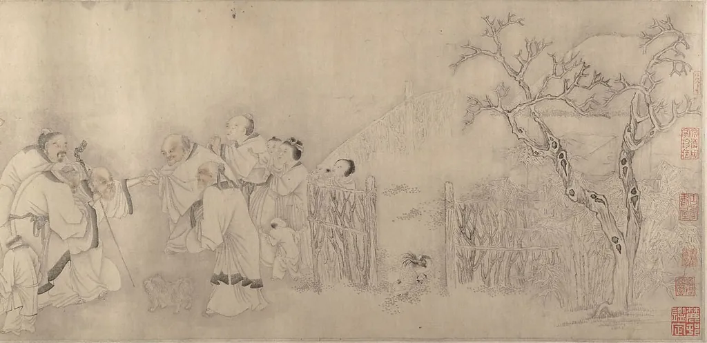 明/清 佚名 人物故事圖 卷|Family Visit, ink, 1639