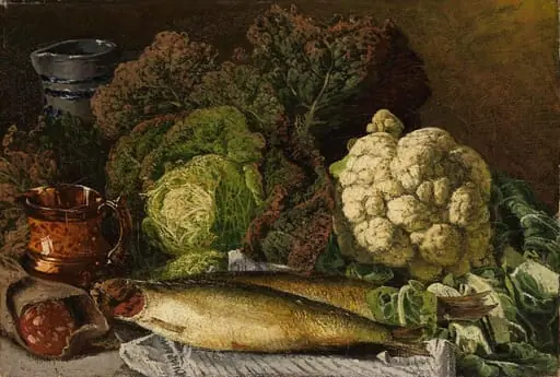 Vihannes- ja kala-asetelma, by Fanny Churberg