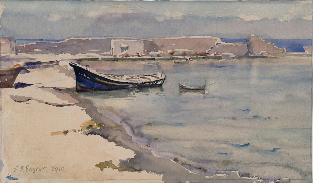 Forio Harbour, Ischia, by Fanny Jane Fayrer, watercolor, 1910