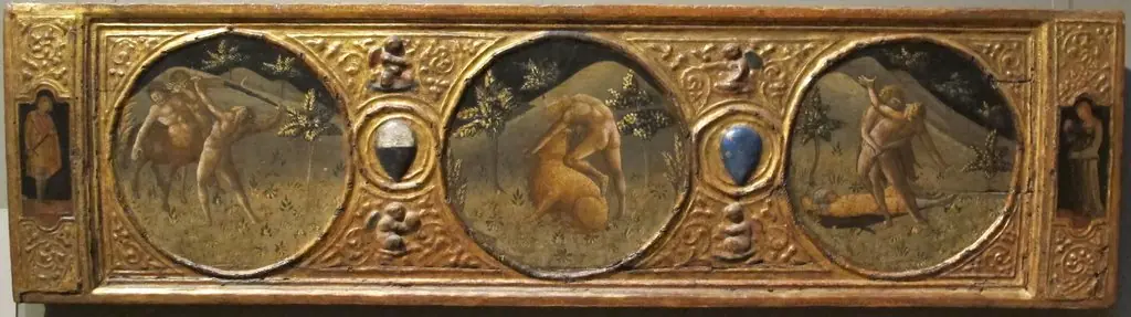 fatiche di ercole con stemmi ginazzi e boni, 1450