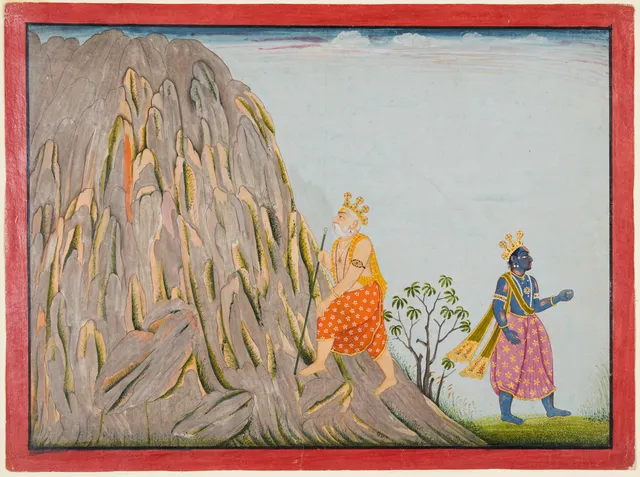 King Muchukunda Enters the Realm of Mount Gandhamadana to Attain Salvation, from the “Fifth Basohli Bhagavata Purana” — Fattu