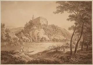 View of Castle Sachsenburg, by Adrian Zingg, ink, 1775
