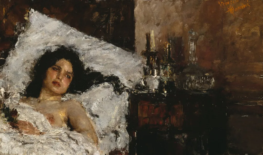 Resting, by Antonio Mancini, oil, 1887