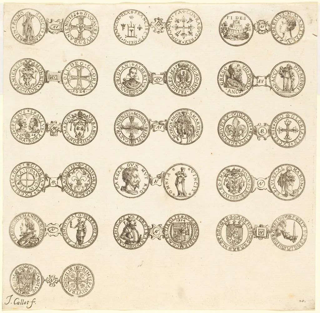 Coins [plate 10], by Jacques Callot, ink, 1630