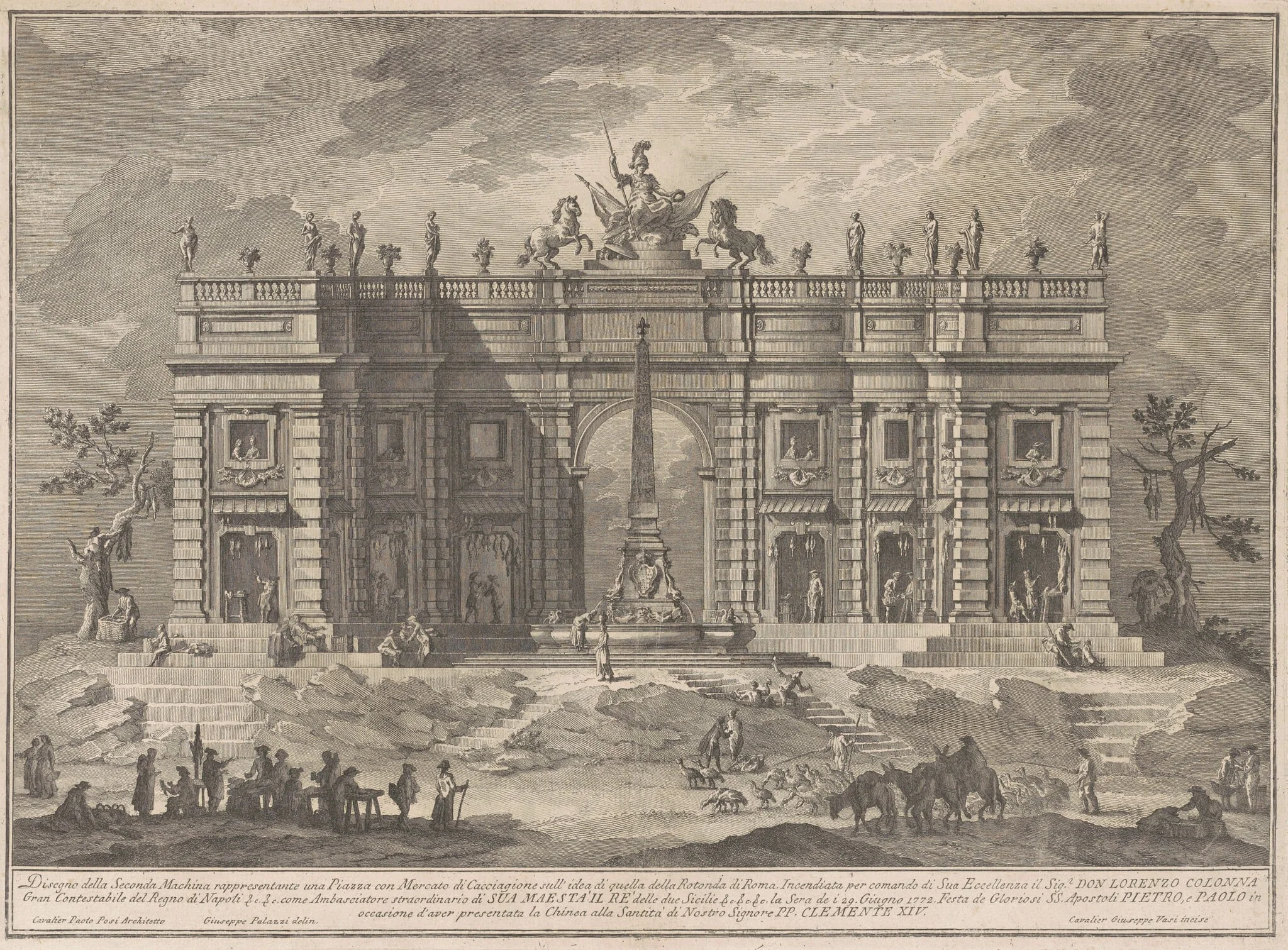 The Seconda Macchina for the Chinea of 1772: A Square with a Game Market and the Pantheon Fountain, detail
