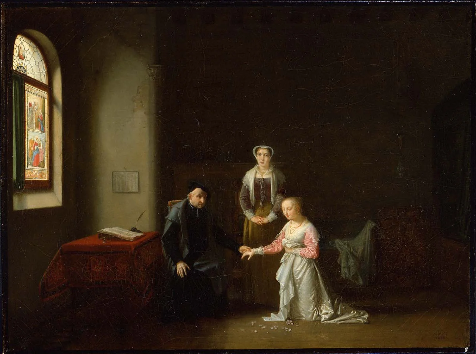 Young Woman Kneeling Before a Priest, detail