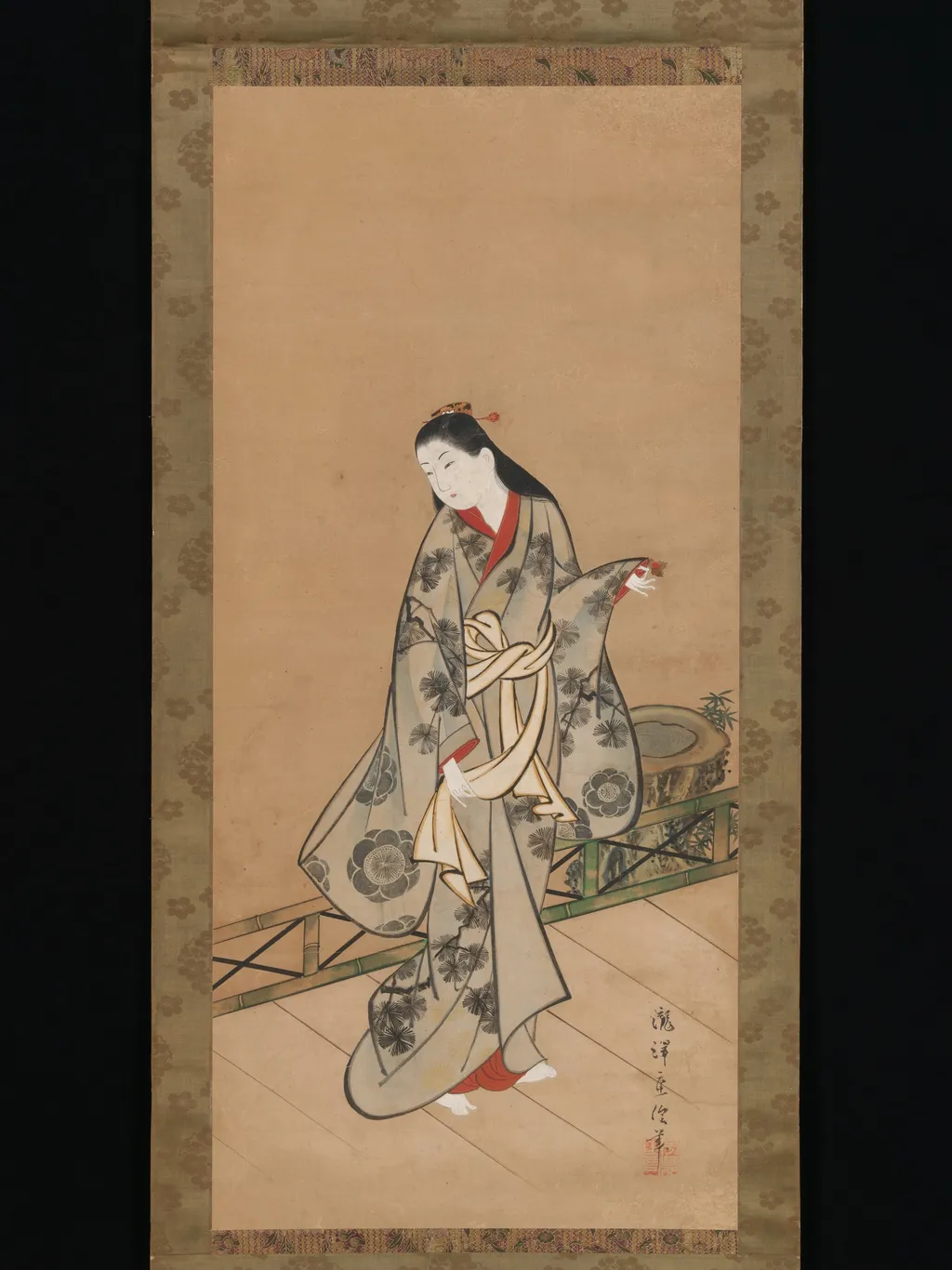 Woman on Veranda, by Takizawa Shigenobu, unspecified, 1730