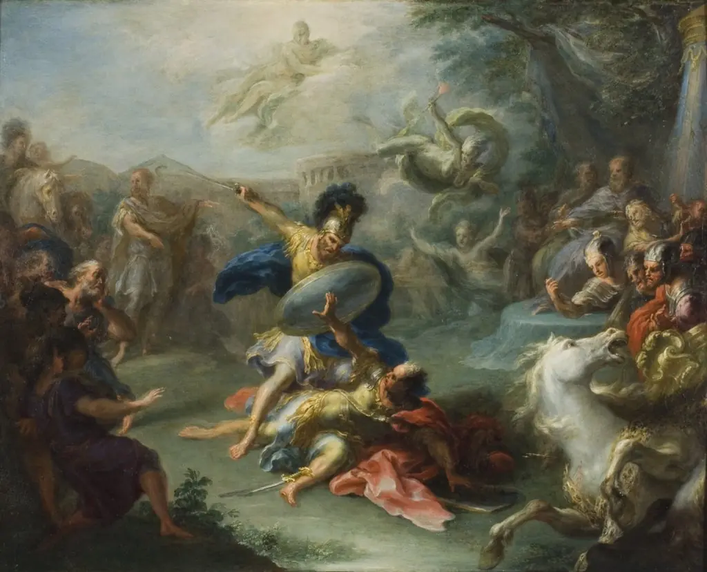 The Fight between Aeneas and King Turnus, from Virgil’s Aeneid, by Giacomo del Pò, unspecified, 1700