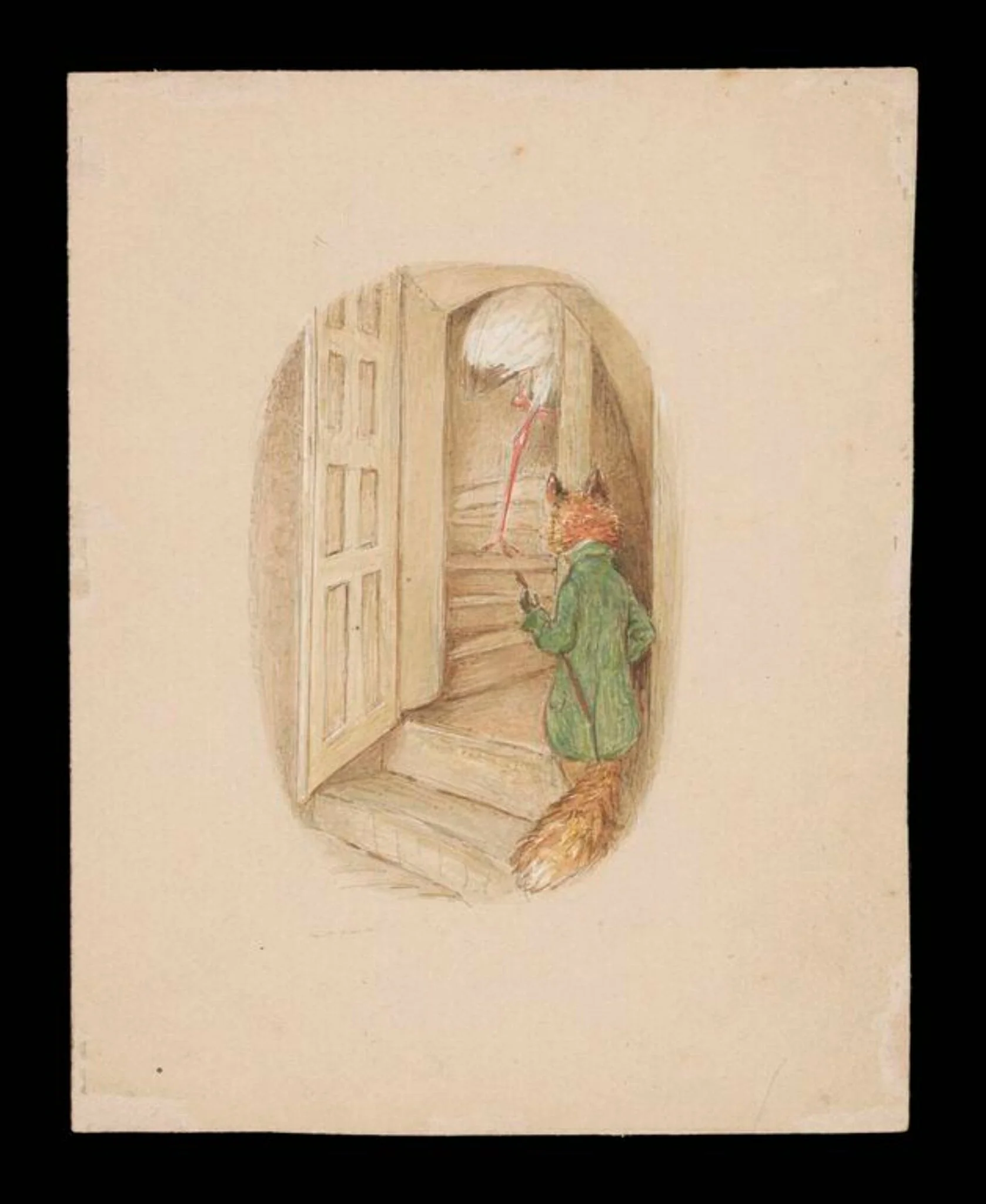 The fox following the stork up a staircase, detail