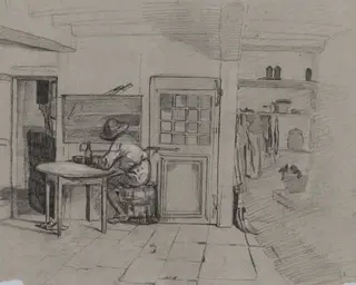 A Farmhouse Interior with a Boy at a Table, by Alexandre Gabriel Decamps, 1846