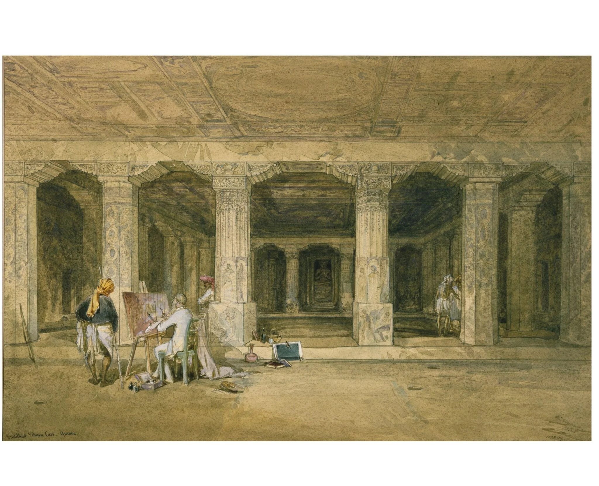 Buddhist vihara cave, Ajanta, detail