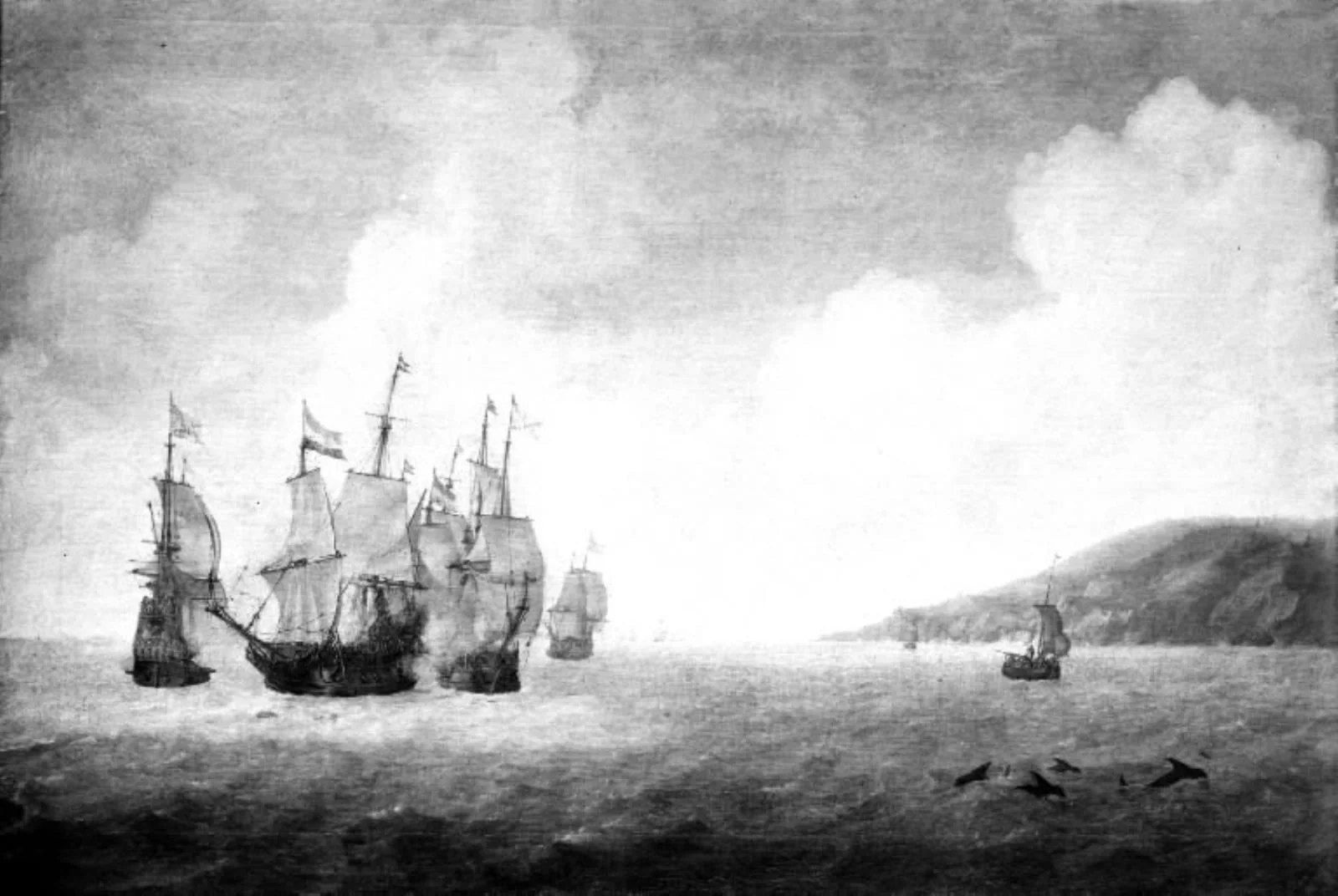 Naval Battle between Dutch and Spanish Ships of the Line, detail